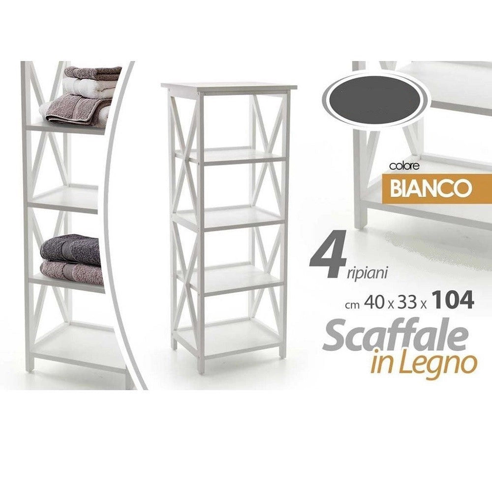 Trade Shop - Scaffale Mobile A 4 Ripiani Mensole In Legno Colore Bianco 40x33x104 Cm 788253 -