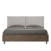 BS COM Letto matrimoniale contenitore doppia alzata 160x200 Noce cuscini similpelle tortora