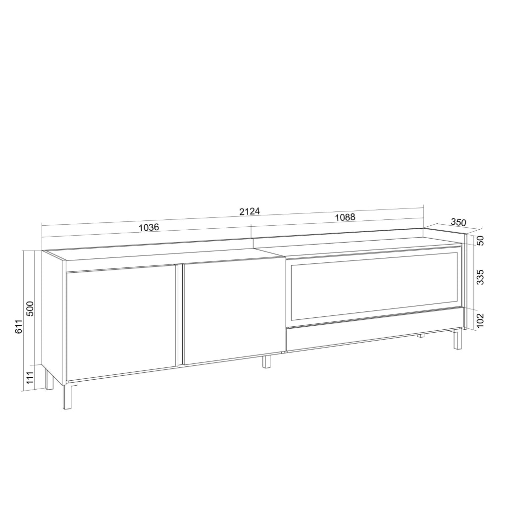 Mobile TV Soggiorno, 212x61x35 cm, Per TV fino a 80", Camino elettrico XXL, Design industriale, Rovere scuro e Nero