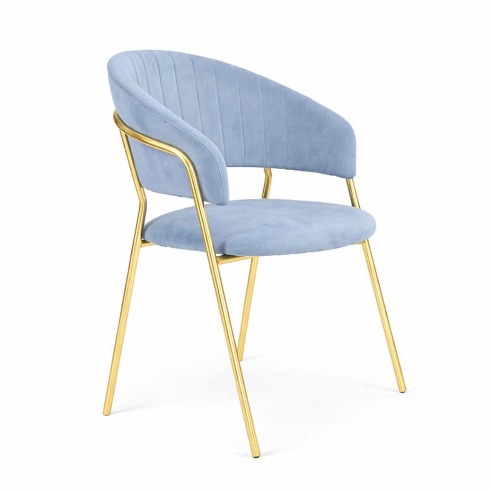 Sedie da sala da pranzo set da 4 Aurelia con schienale in velluto celeste