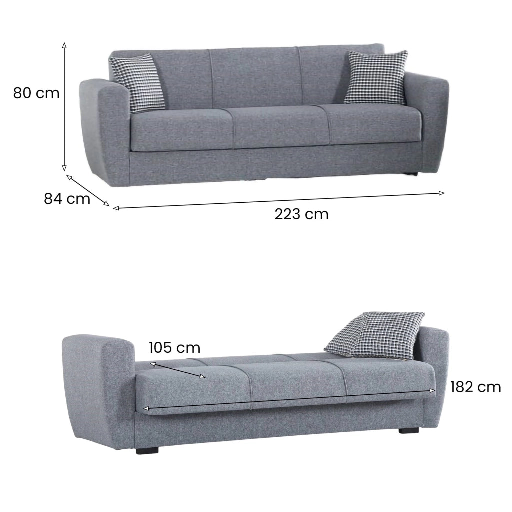 Nox, Divano Letto 3 Posti Contenitore, 80x223 cm Nero