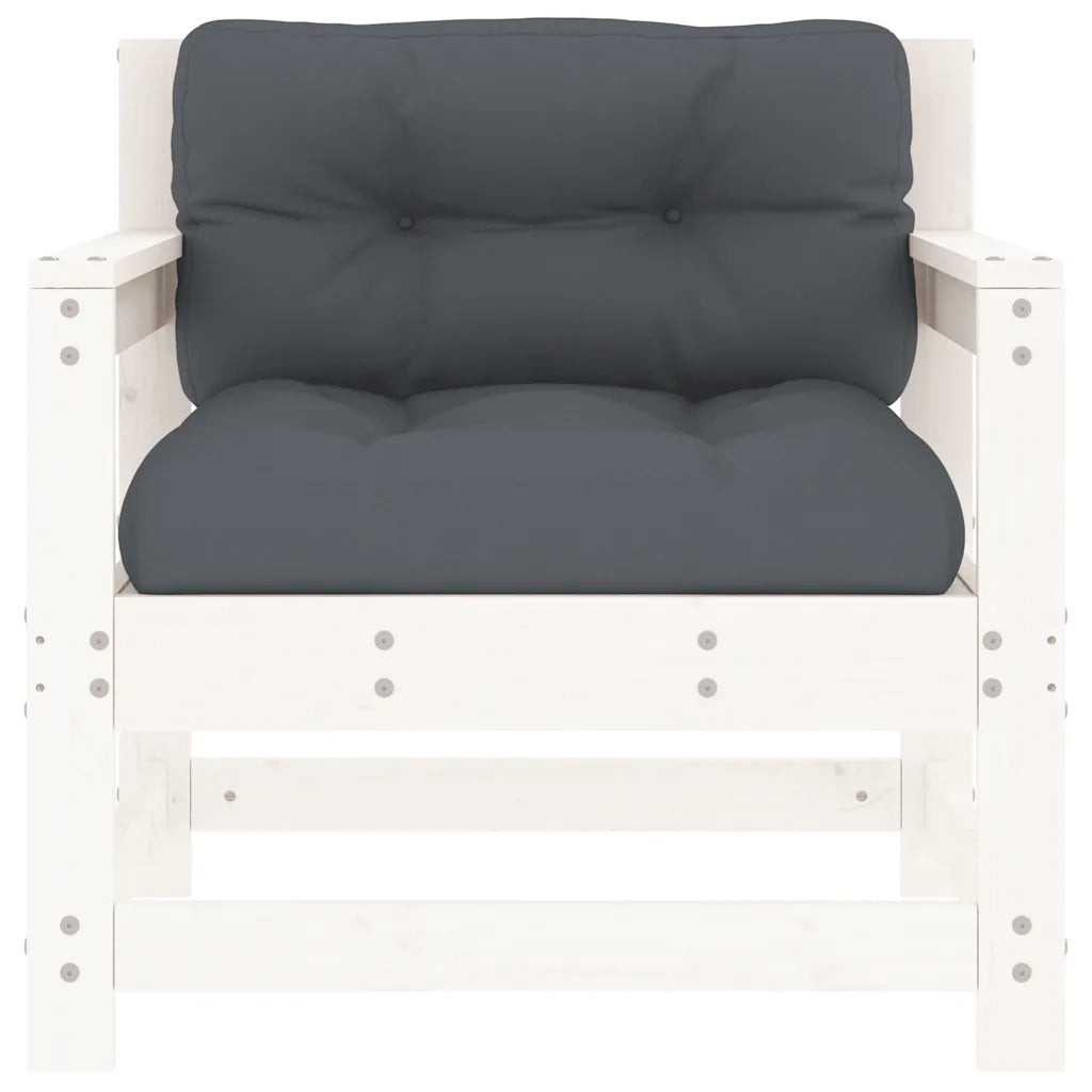 Sedia da patio-Sedie da Giardino con Cuscini 2pz Legno Massello di Pino Bianco 117937