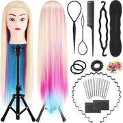 Esercizio capelli 75cm/295 in multicolore con fibre sintetiche capelli + set di stili capelli + pinza per tavolo