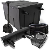 Set laghetto: Filtro bio 60000l con Pompa SuperEco, Tubo, Chiarificatore UVC 36W e Fontana