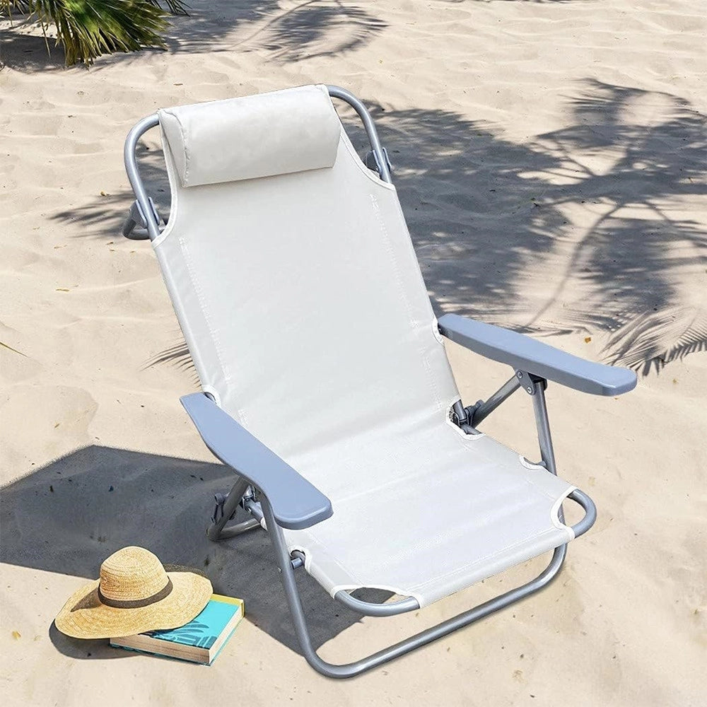 Trade Shop - Sedia Sdraio Spiaggina Mare Reclinabile In Ferro Cuscino Crema Campeggio Giardino 046039 -