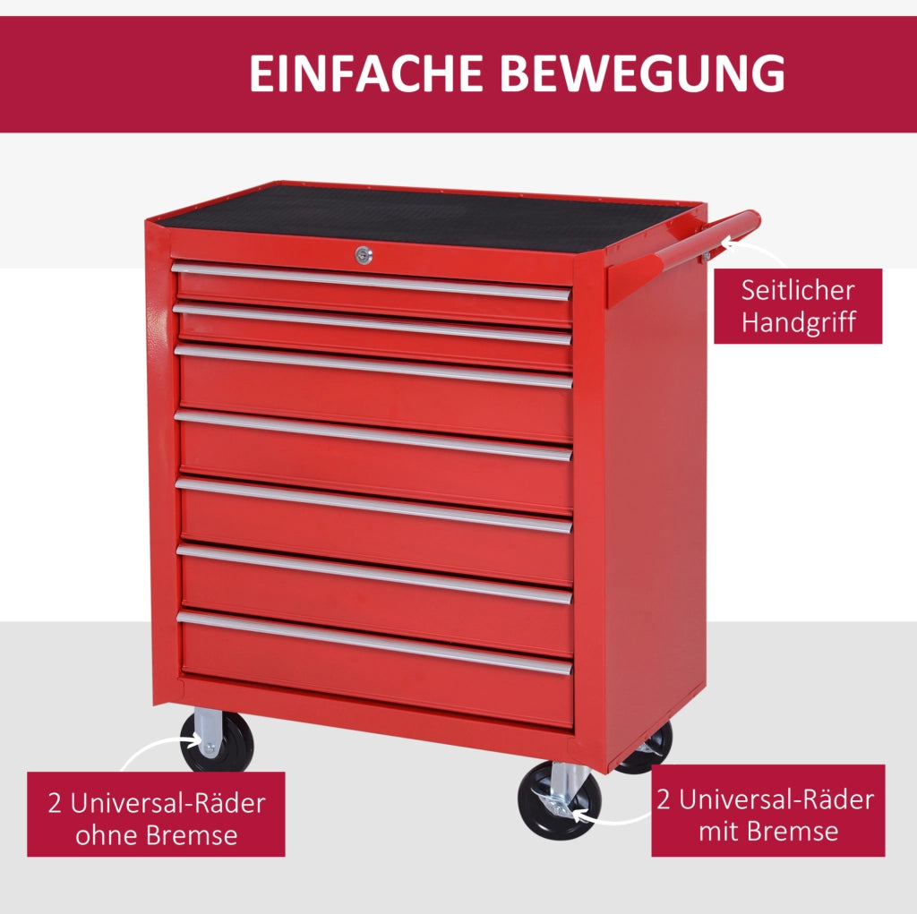 CARRELLO PORTAUTENSILI 7 cassetti 69x33x75 cm acciaio rosso