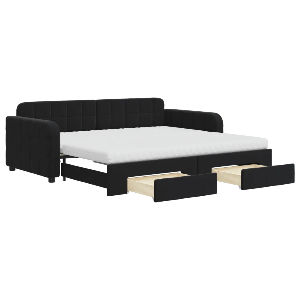 Divano Letto Estraibile con Cassetti Nero 90x190 cm in Velluto 3197016