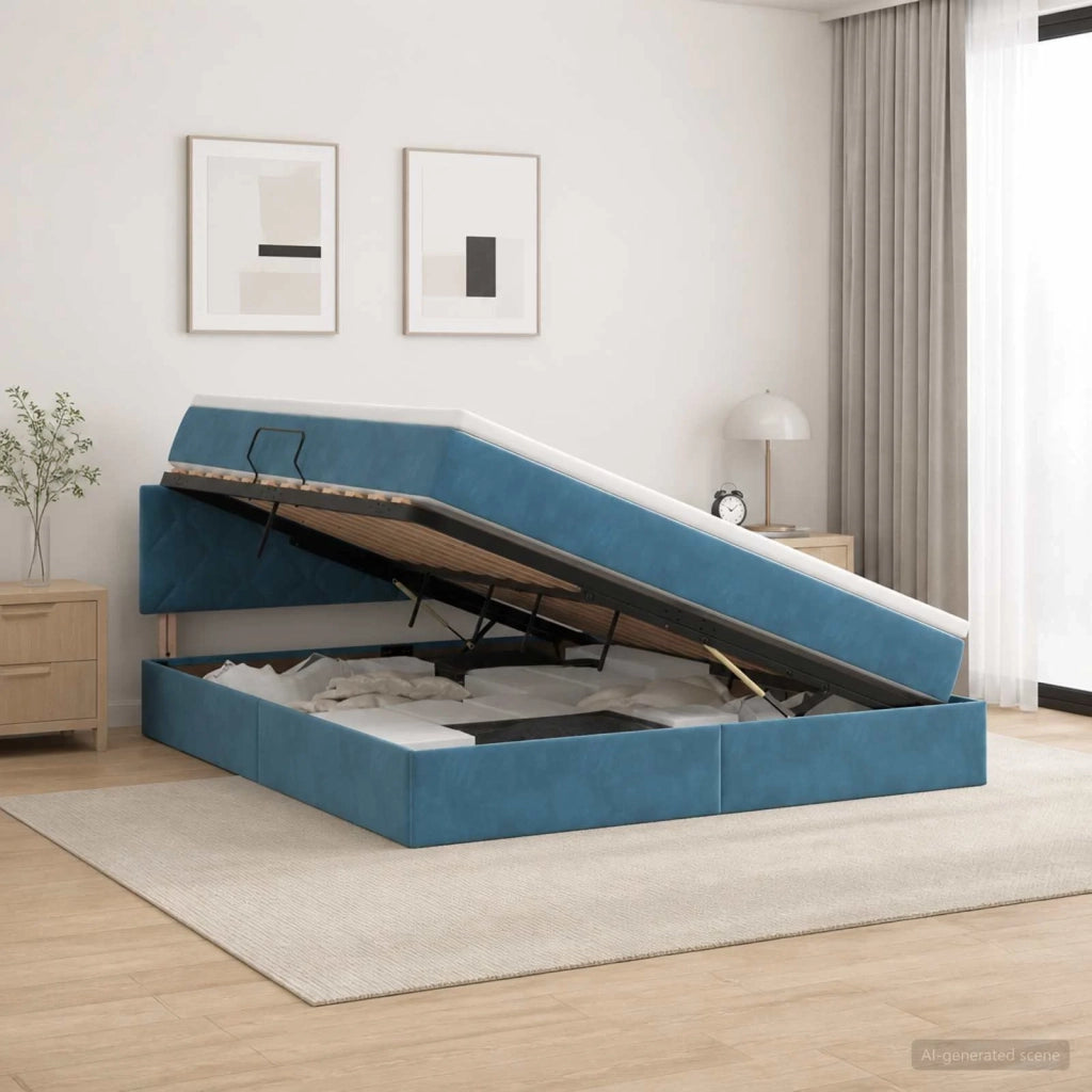 Letto con contenitore LED e materasso Blu Scuro 160 x 200 cm 3459322