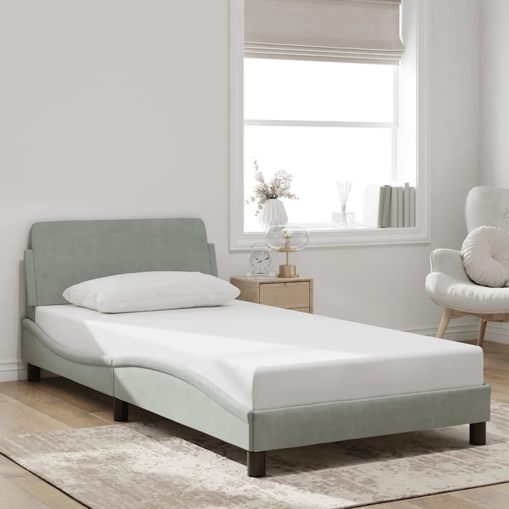 Letto singolo | Letto per adulti | Giroletto Dover Grigio Chiaro 100x200 cm Velluto