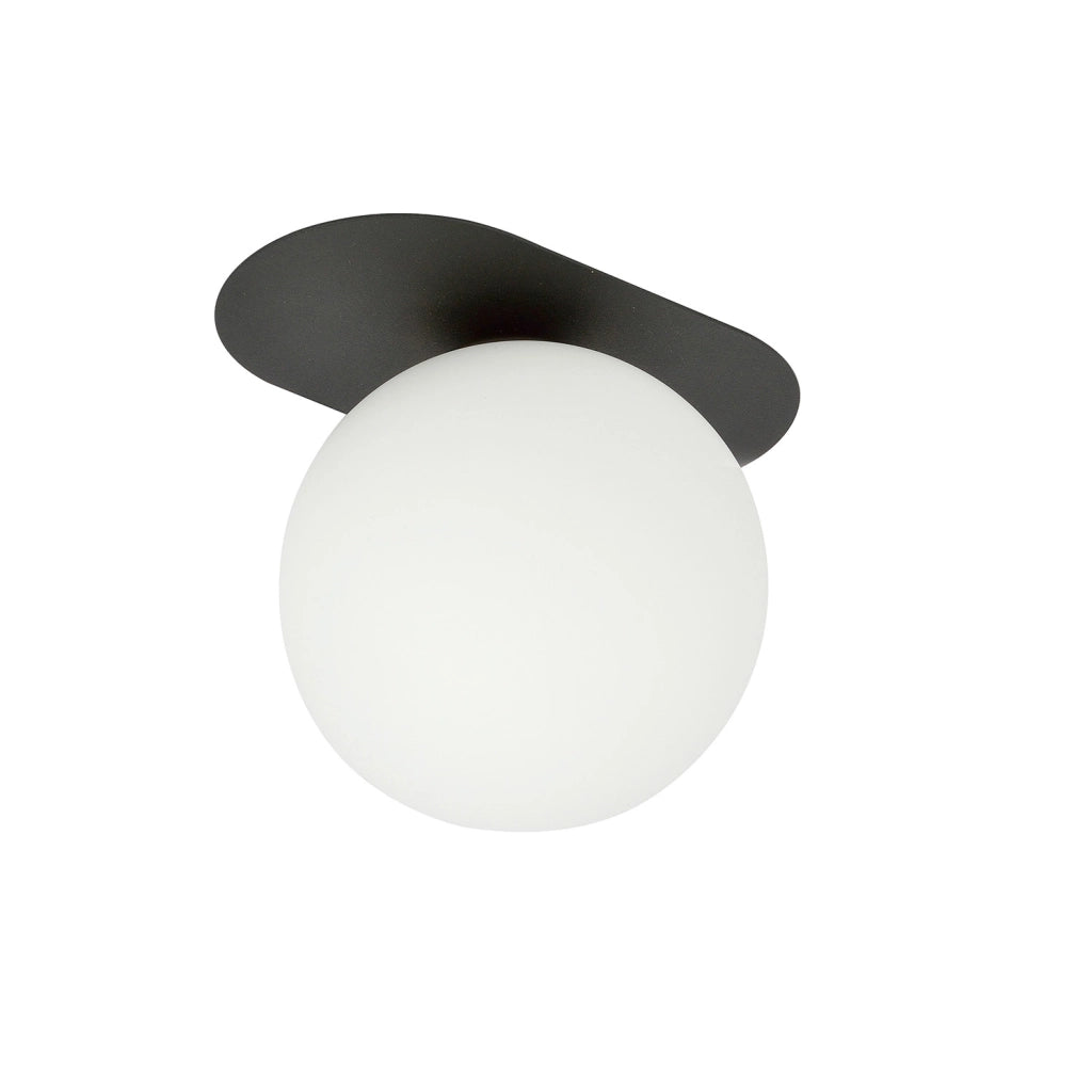 Plafoniera Minimal 1 Luce Teia In Acciaio Nero E Sfera Vetro Opale