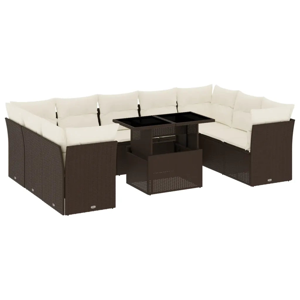vidaXL Set Divani da Giardino 10pz con Cuscini in Polyrattan Marrone
