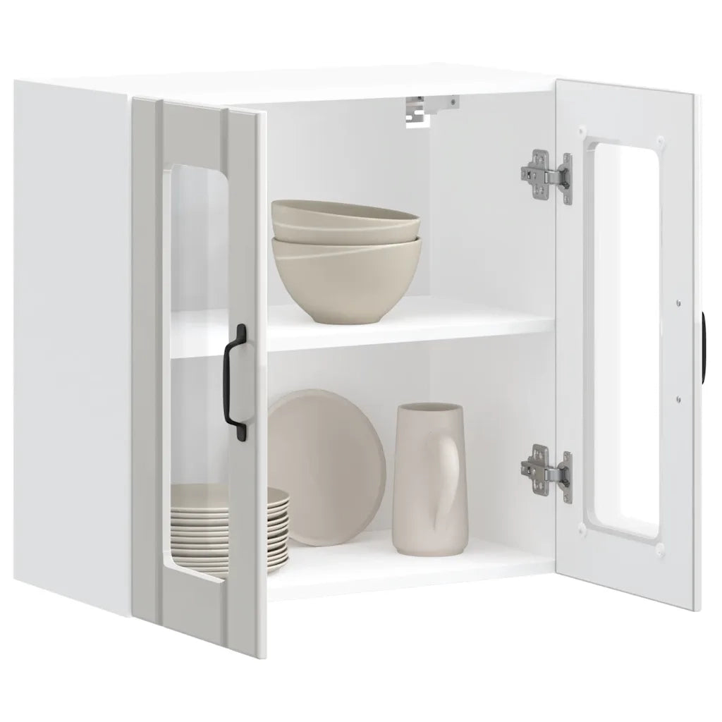Pensile da Cucina con Porta in Vetro-Mobile Cucina da Parete Lucca Bianco Lucido 162082