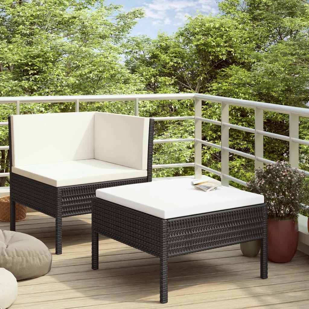 Set Divani da Giardino 2 pz con Cuscini in Polyrattan Nero 310206
