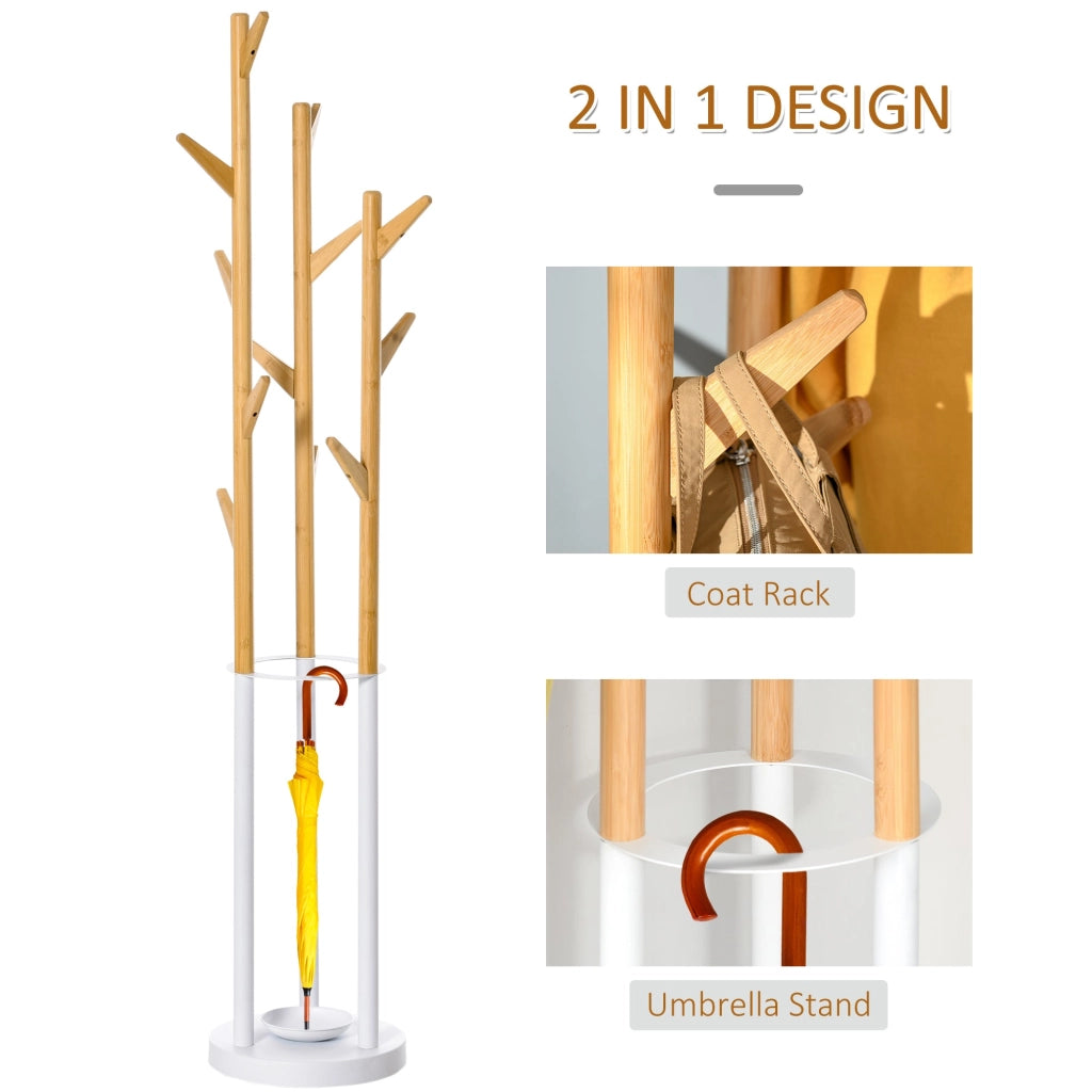 Appendiabiti da Terra 30,5x30,5x174,5 cm in Metallo e Bambù Legno e Bianco