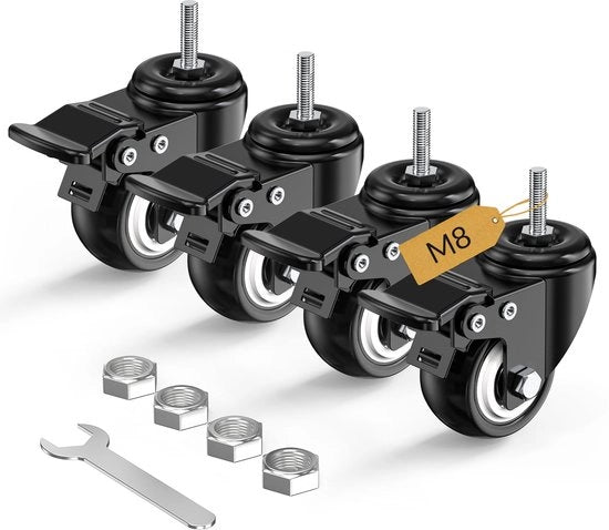 Zwenzani 50 mm (2 pollici) per mobili con blocco totale, ruote di trasporto, M8 x 25 mm (diametro 8 mm, lunghezza 25 mm), ruote per mobili, set di 4 ruote pesanti, nero