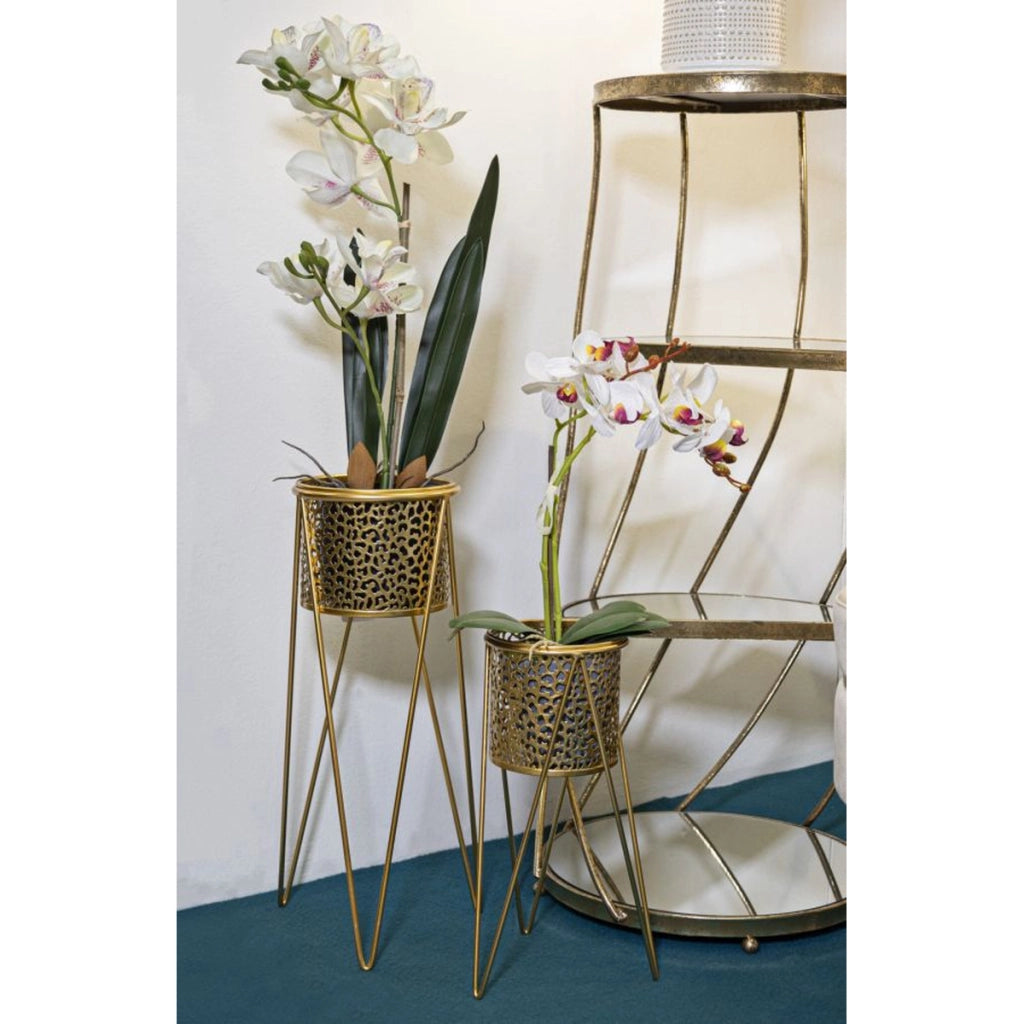 Set di 2 Vasi per Piante VKH403, Oro, Metallo, 21x20x46 cm