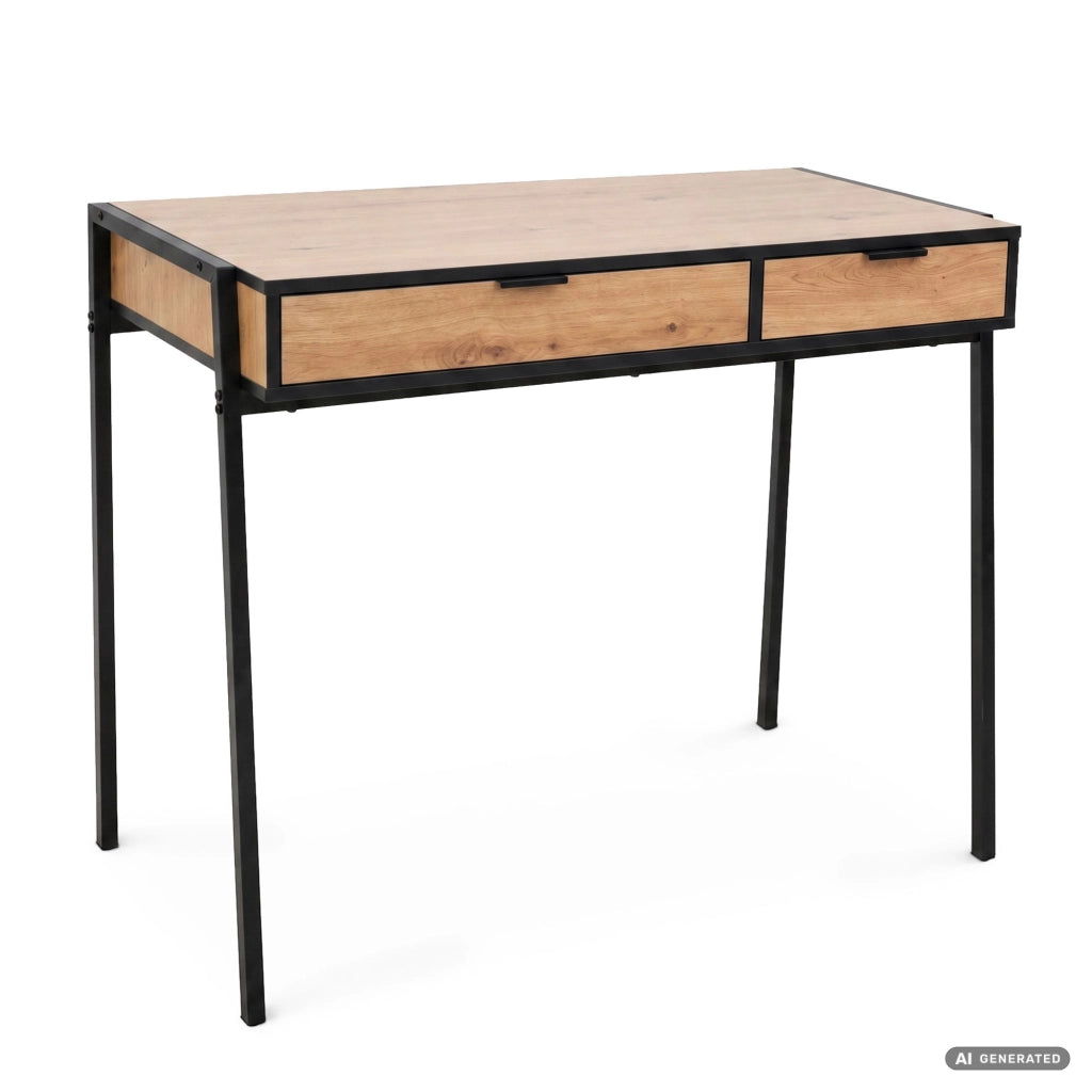 Scrivania industriale per computer Rovere Craft ZENTIA 100 cm 2 cassetti gambe nere