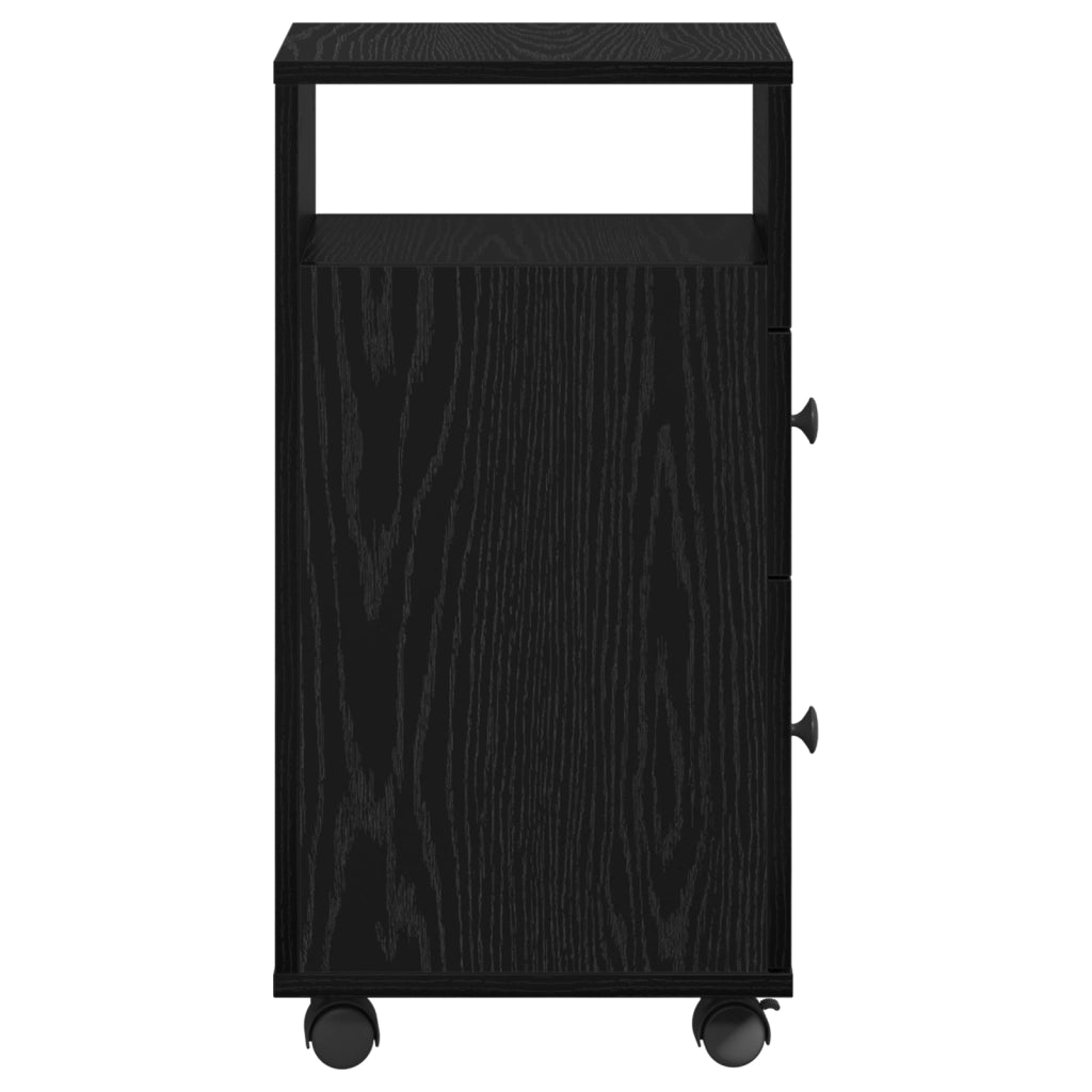 Armadio da Bagno Slim con Ruote in Rovere Nero in Legno Ingegnerizzato