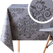 Tavolo con tovaglia di PVC lavabile stile barocco damascato - colore grafite e grigio - rilievo - forma rettangolare 200 x 140 cm - tovaglia di vinile impermeabile al lavaggio - facile da pulire
