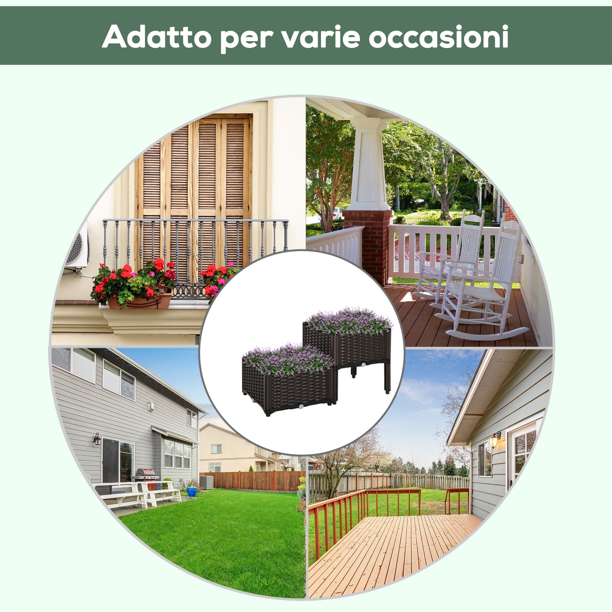 Set 2 Pezzi Fioriera da Esterno Componibile in Polyrattan 40x40x44 cm Flowless