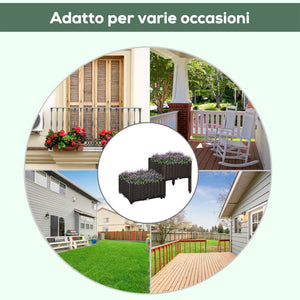 Set 2 Pezzi Fioriera da Esterno Componibile in Polyrattan 40x40x44 cm Flowless