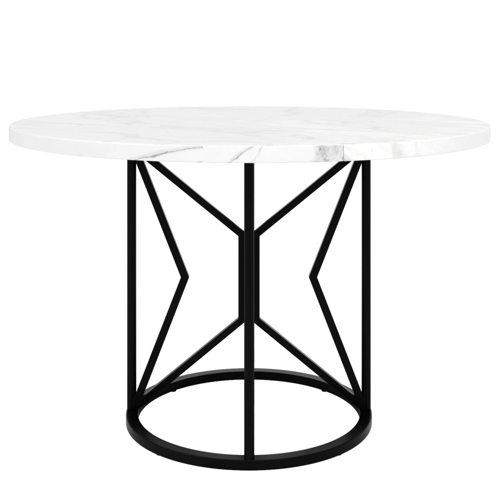 Tavolo da pranzo 100x100x76 cm con piano effetto marmo in MDF e gambe in metallo nero