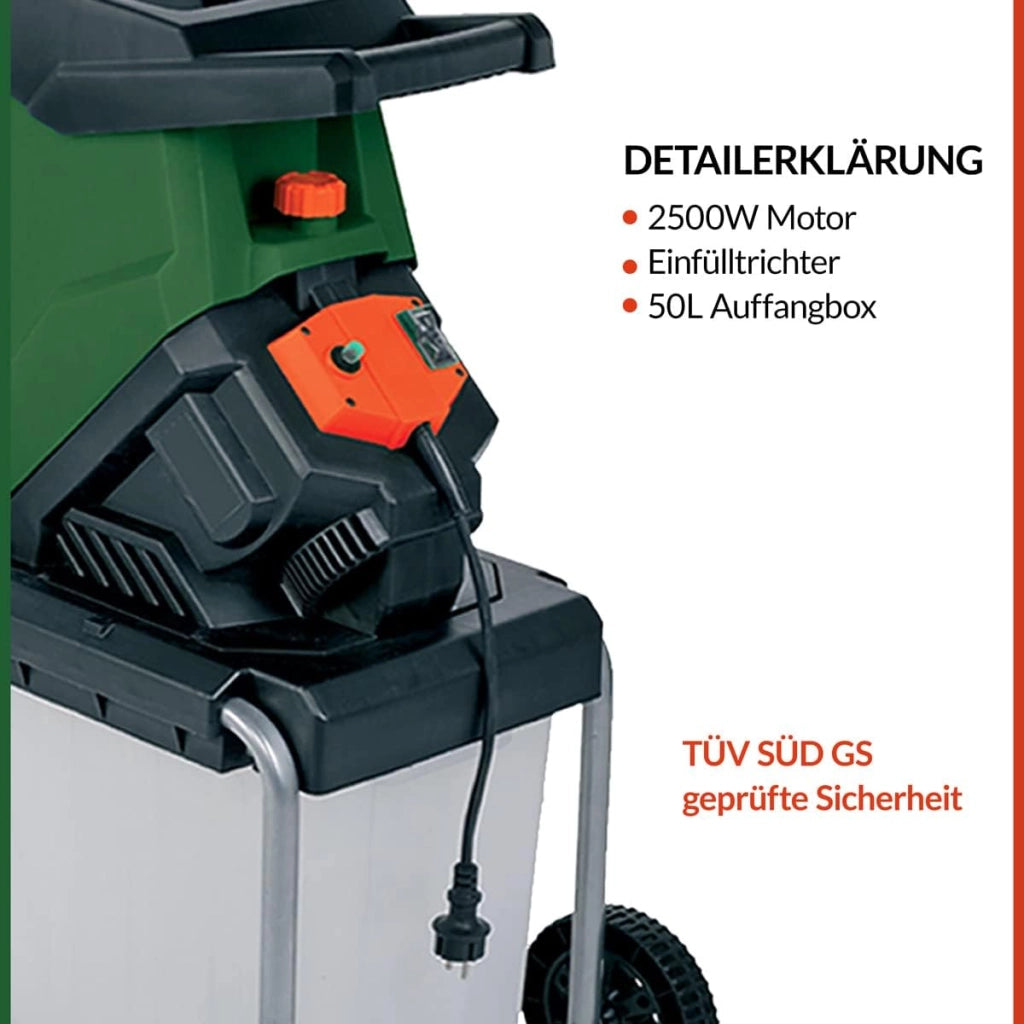 ® Trituratore da Giardino 3100 W max. 40 mm di Spessore Rami Elettrico 50 L Robusta Cesta di Raccolta Trituratore di Rami in Acciaio