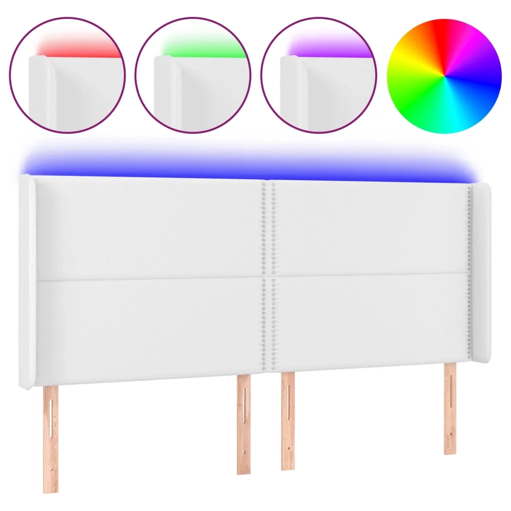 Testiera a LED Bianco 203x16x118/128 cm in Similpelle 3124017
