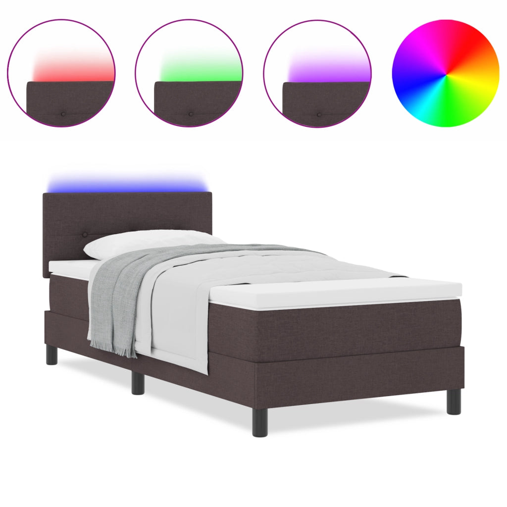 Letto a Box con Materasso e LED Marrone Scuro 90x190 cm Tessuto