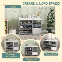 Mobile Portagiochi per Bambini con 11 Cestini in Tessuto, Armadietto e Ripiani, 105x30x80 cm, Bianco
