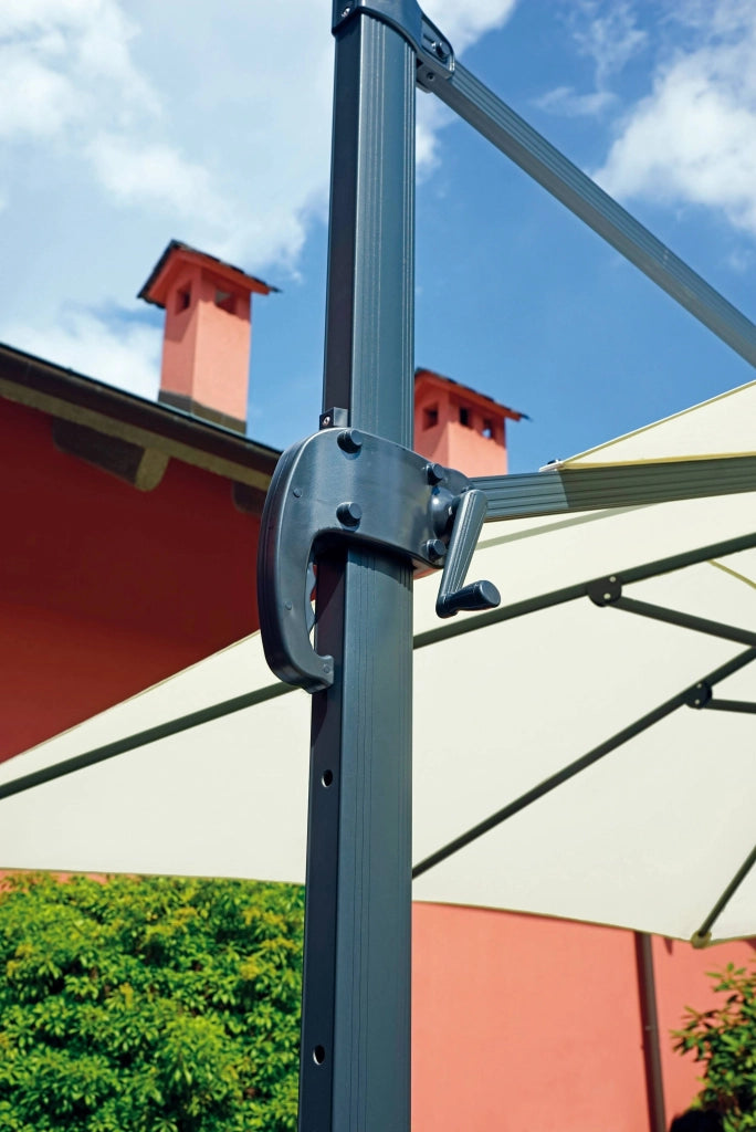 Ombrellone rettangolare MOIA 3x4m in poliestere ecrù con maniglione e fusto laterale in antracite