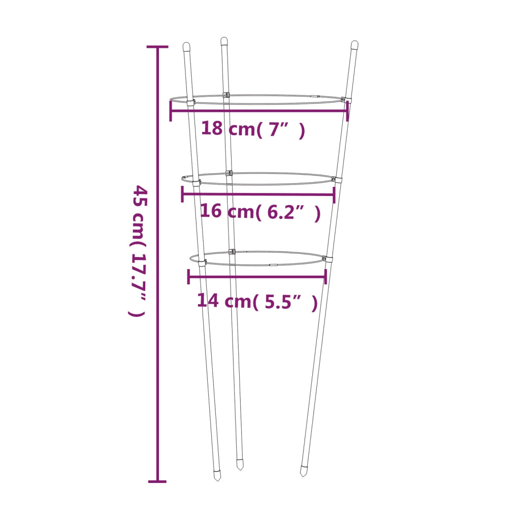 Supporti Piante da Giardino con 3 Anelli 5 pz Verde 45cm Acciaio CFW1963005