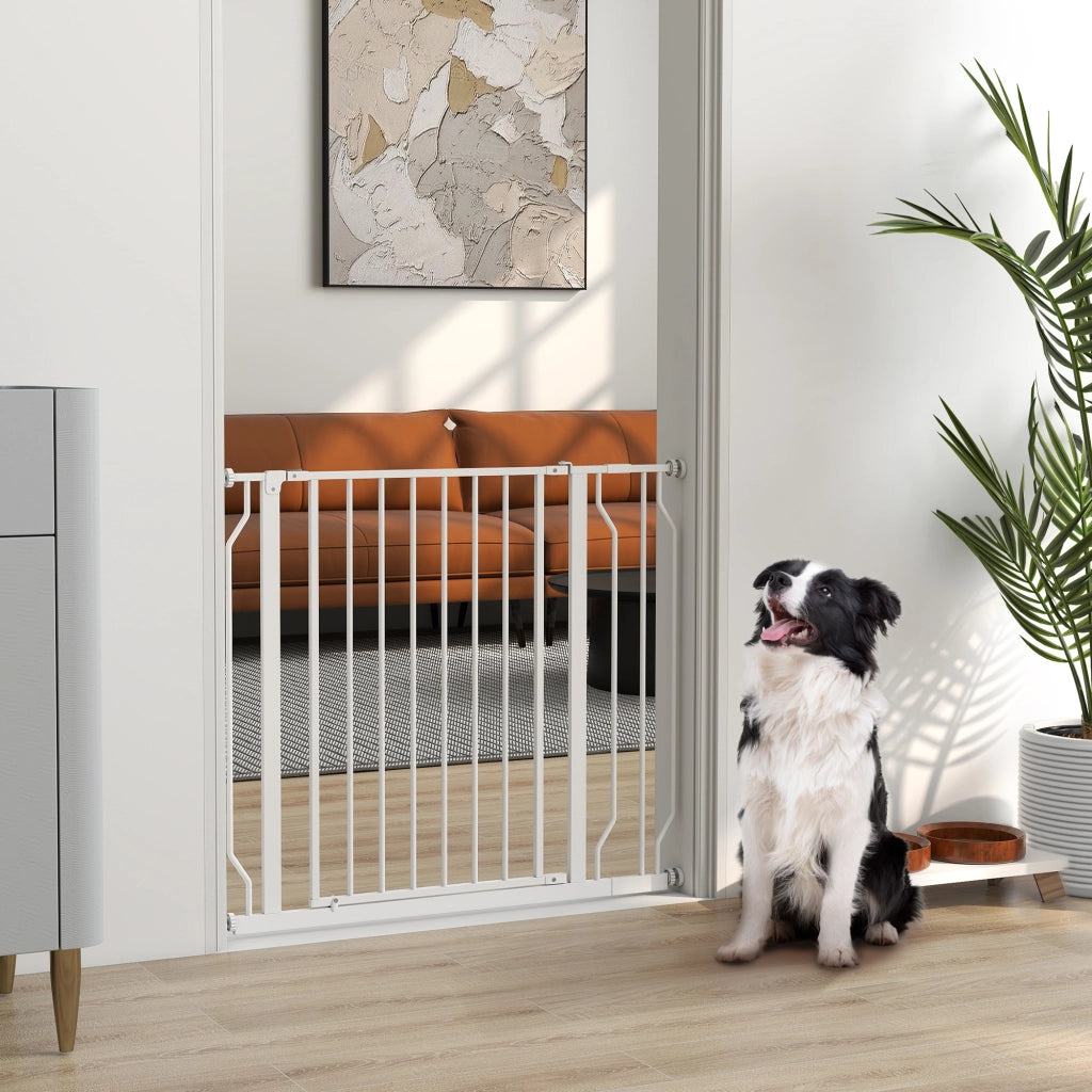 Barriera per Cani con Porta Aggiustabile 75-95 cm ¨C Zephmum ¨C Bianco