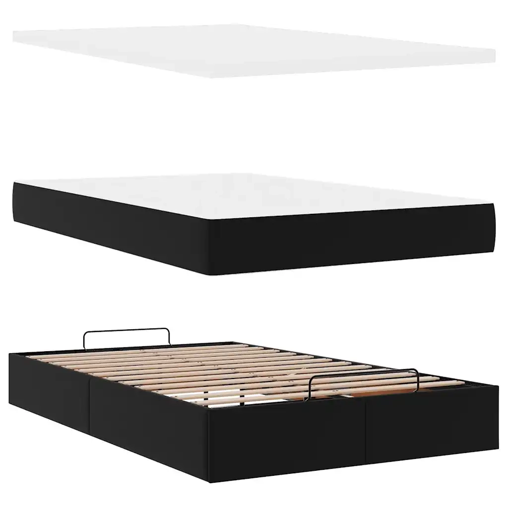 Struttura Letto Pouf con Materasso Nero 120x190 cm Similpelle 3311026