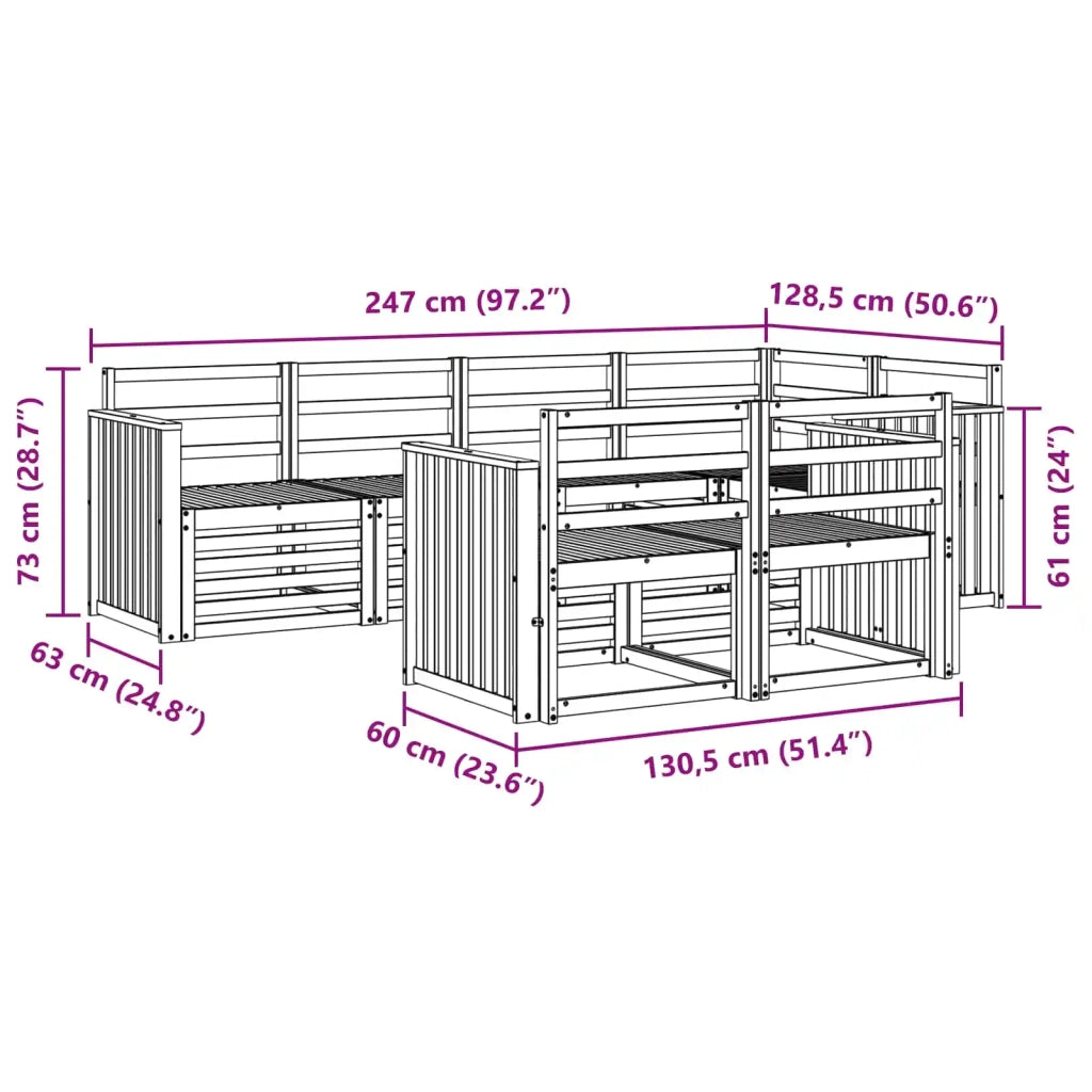 Set di divani da esterno 7 pcs Bianco 247 x 128,5 x 73 cm 3391989