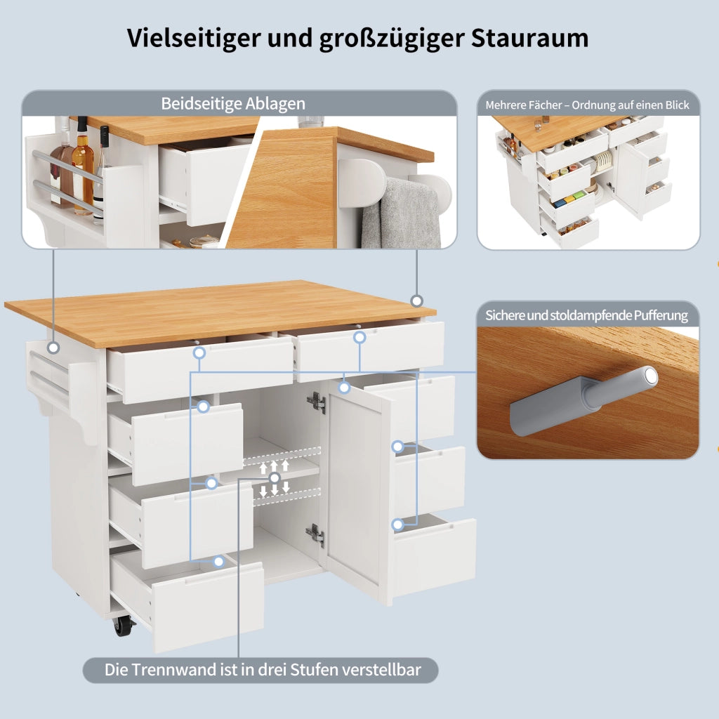 ISOLA CUCINA con piano ribaltabile 122x74,5x91,5 cm bianco MDF