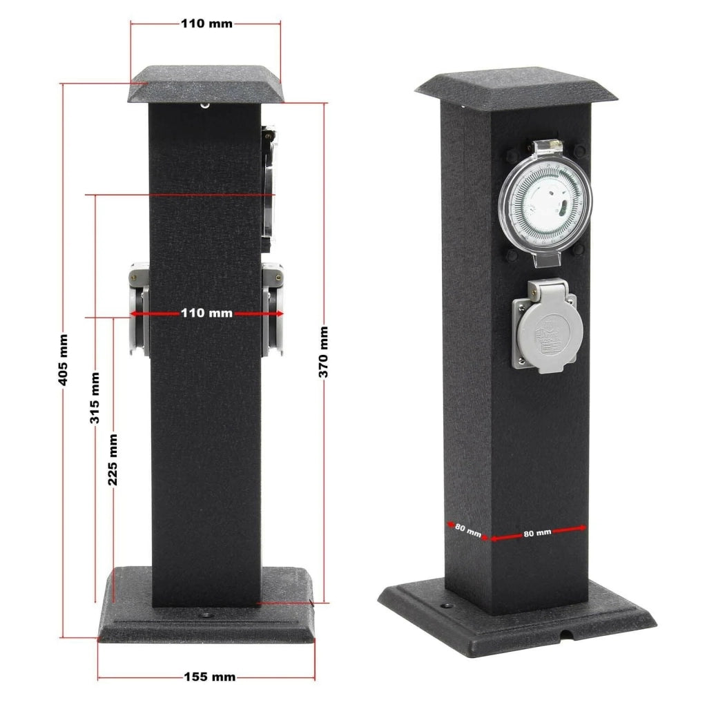 Colonna di alimentazione da esterno con 2 prese di corrente e timer metallo IP44 16_0002280