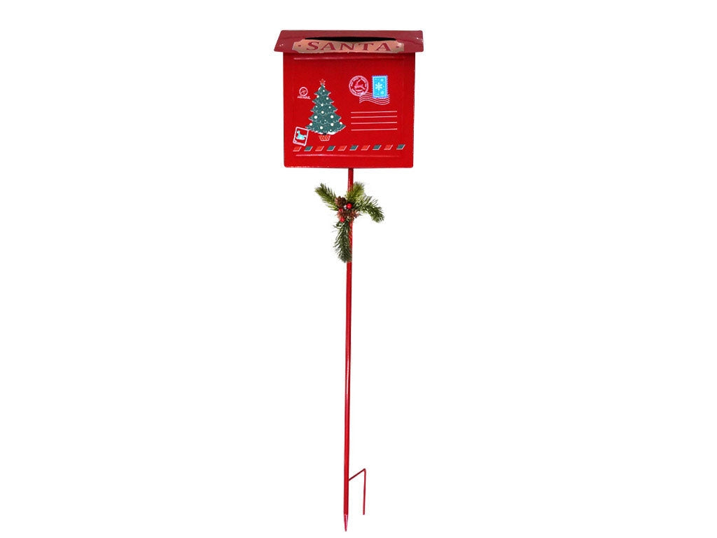 Cassetta Posta Babbo Natale da Giardino 24x8x90h cm Rosso