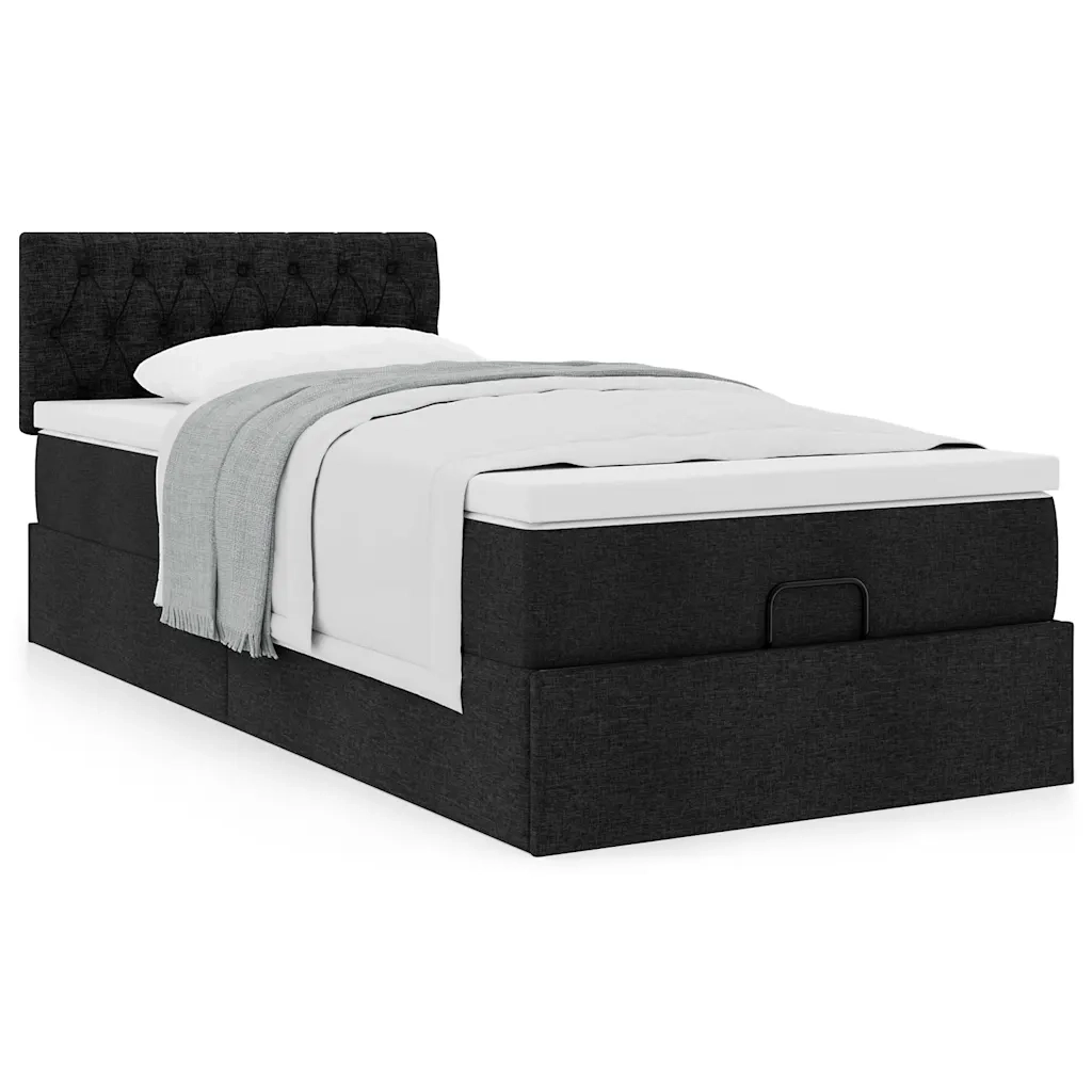 Pouf Letto con Materasso Nero 100x200 cm in Tessuto 3311520