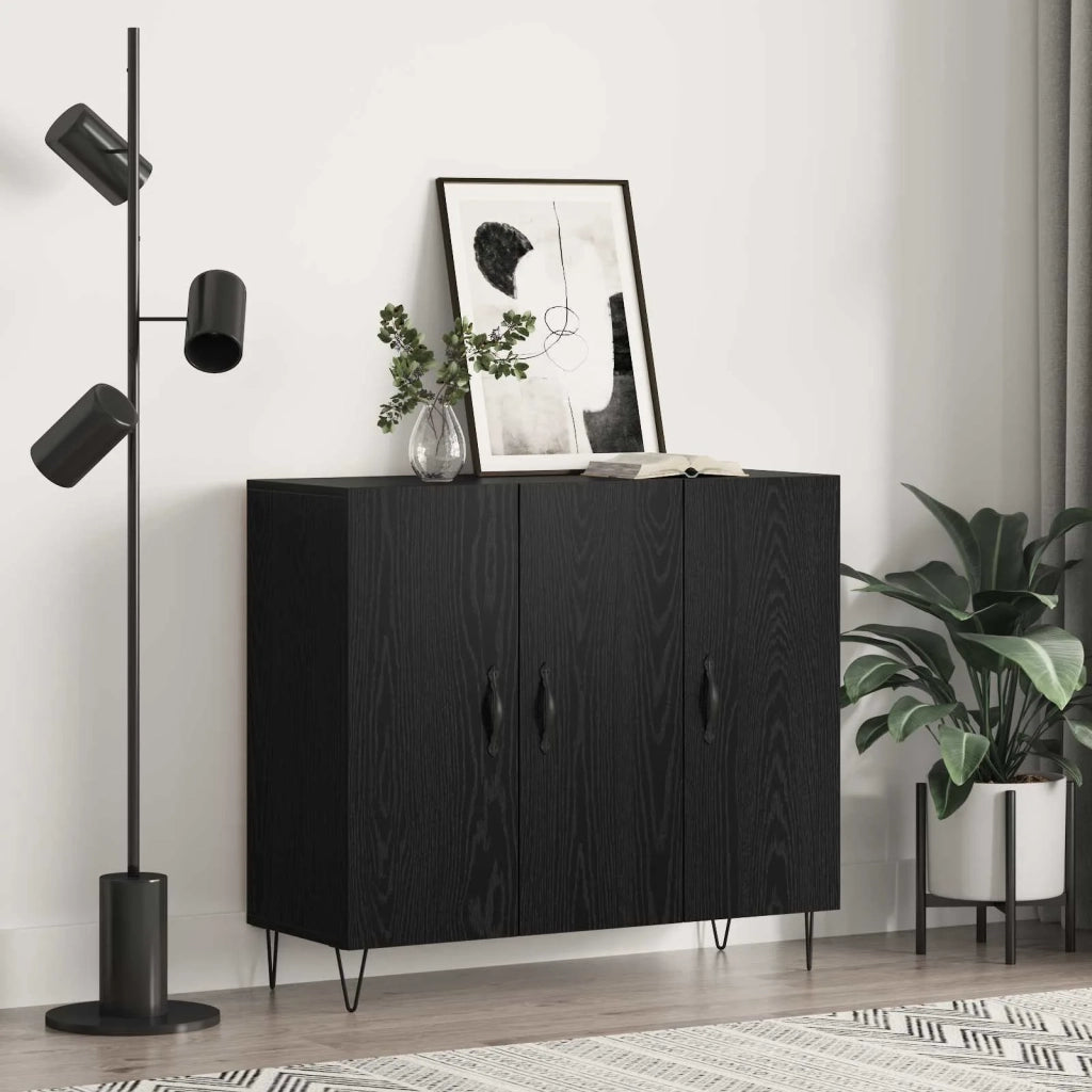Credenza Rovere Nero 90 x 32,5 x 80 cm Legno multistrato 879584