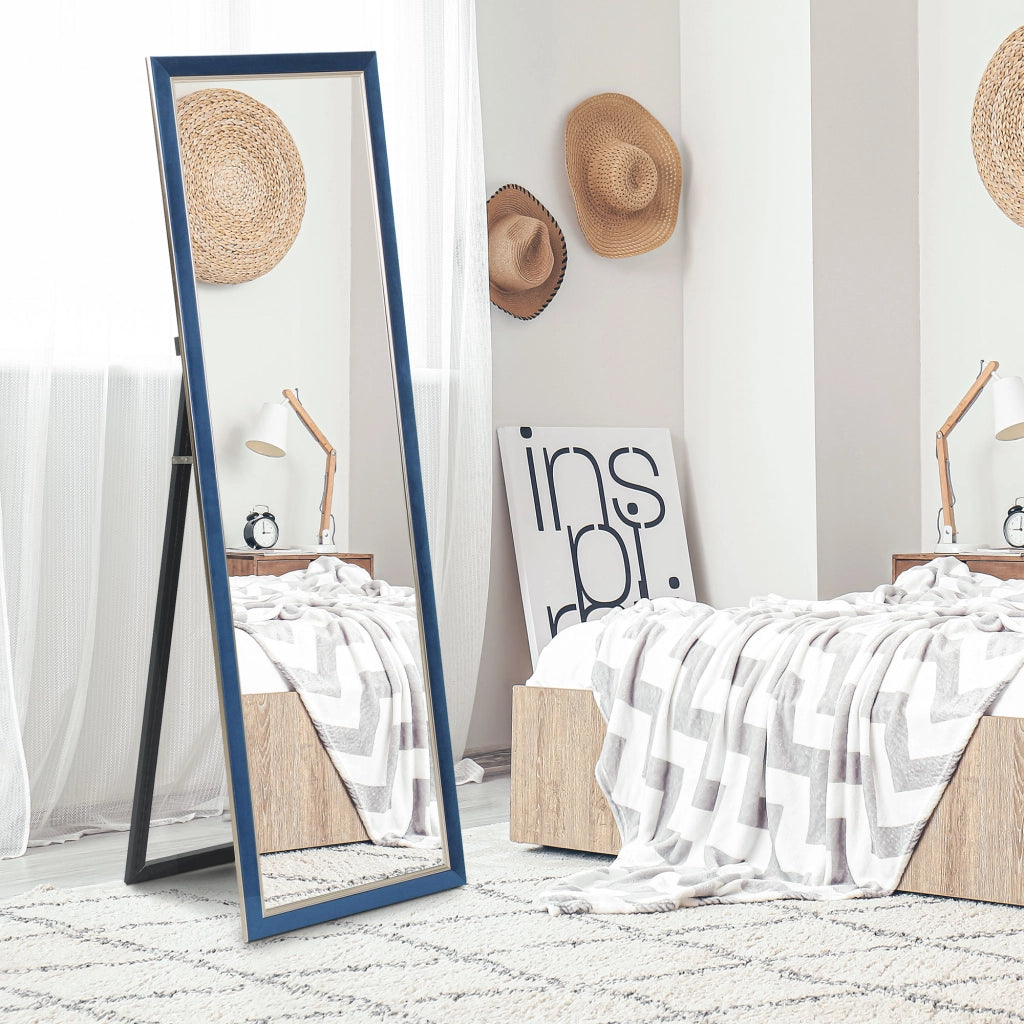 Specchio da Parete 150x50 cm con Cornice Velluto e Supporto ¨C zephmum ¨C Blu