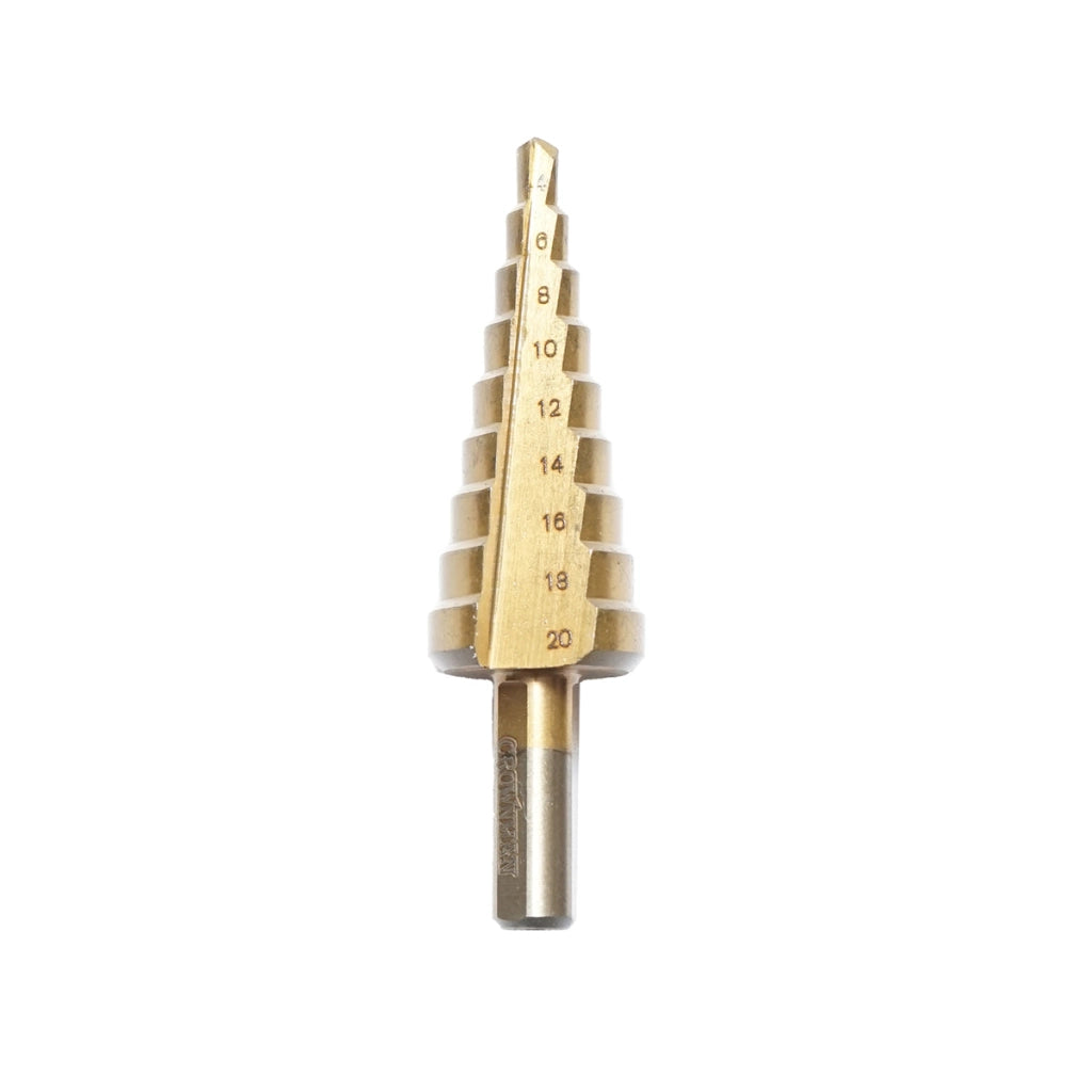 Punta conica Crownman a 9 gradini da 4 a 20 mm in acciaio HSS 4241 per metallo, alluminio, legno, plastica, ottone