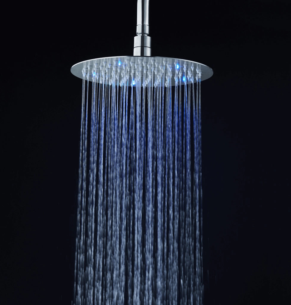 Soffione doccia ultraslim tondo con led cromoterapia acciaio inox D25 cm VEGAS - Satinato