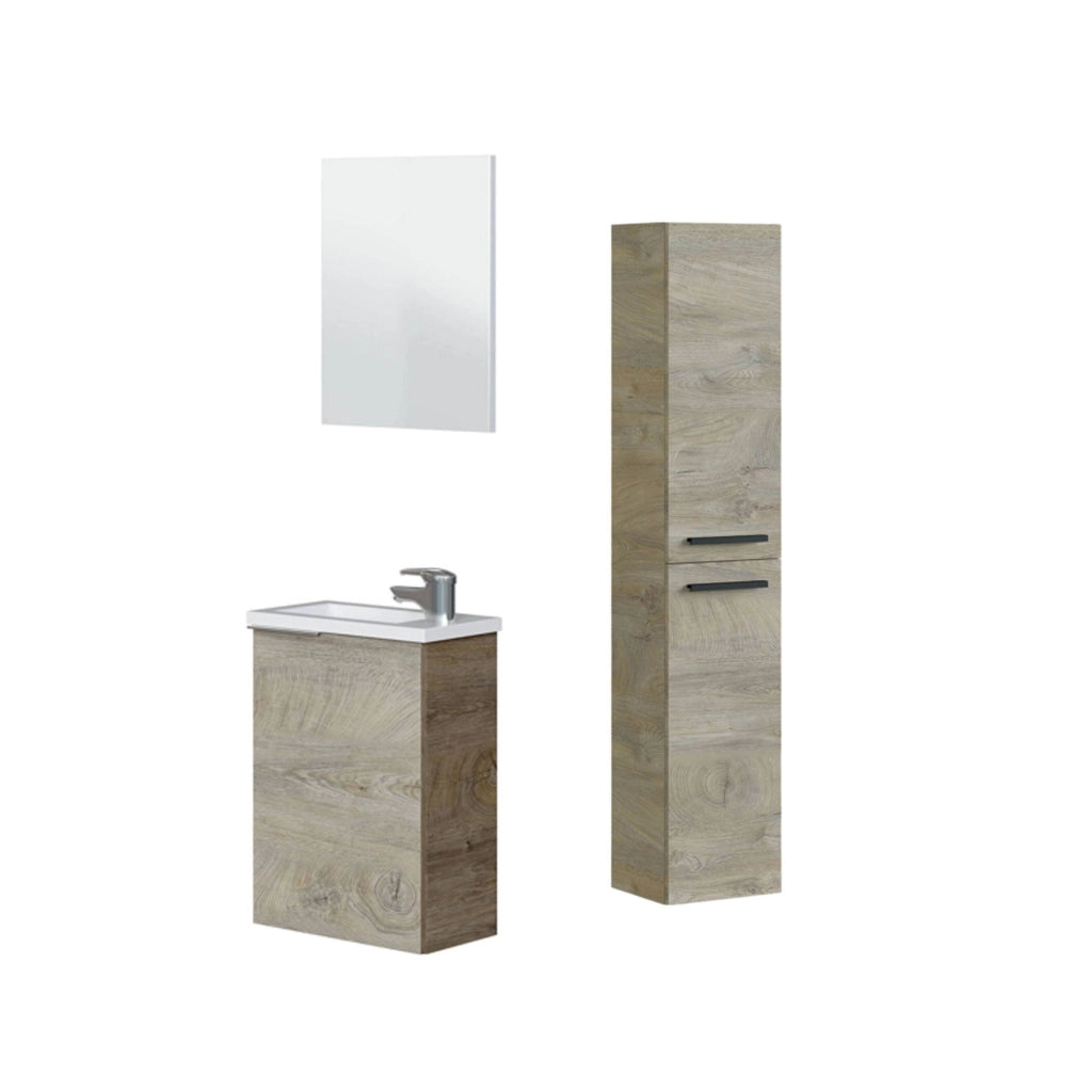 Osnago, set Mobili Bagno Specchio Incluso, Marrone Quercia