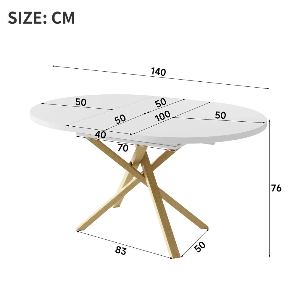 Tavolo allungabile con base a croce, struttura stabile in MDF e metallo, per sala da pranzo cucina soggiorno, bianco