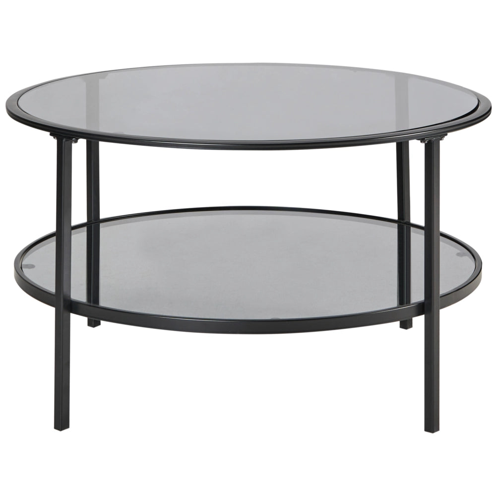 Tavolino in vetro temperato nero ø 80 cm con ripiano a specchio Rotondo Glam Arredamento moderno per il soggiorno