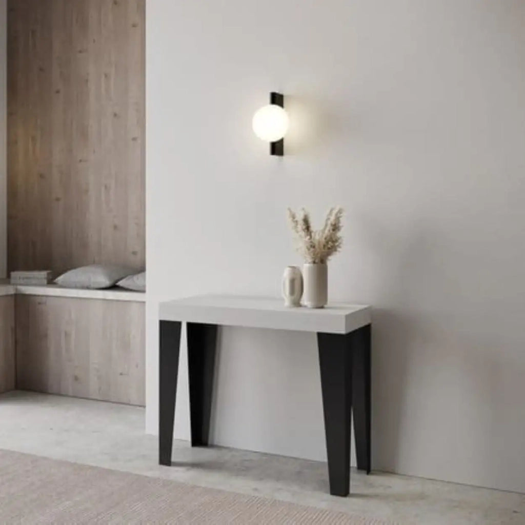 Consolle allungabile 90x40/300 cm Flame Premium bianco frassino gambe antracite