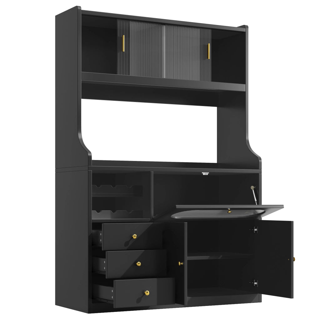 Colonna da cucina con LED RGB; ante scorrevoli in vetro; 3 cassetti e ante ribaltabili; per cucina; 120 × 40 × 180 cm