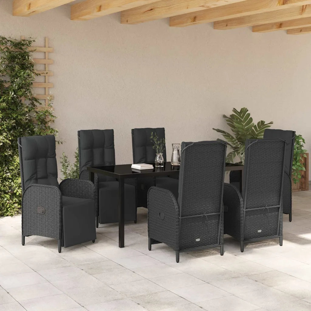Set da Pranzo per Giardino con cuscino 7 pcs Nero polyrattan 3380124