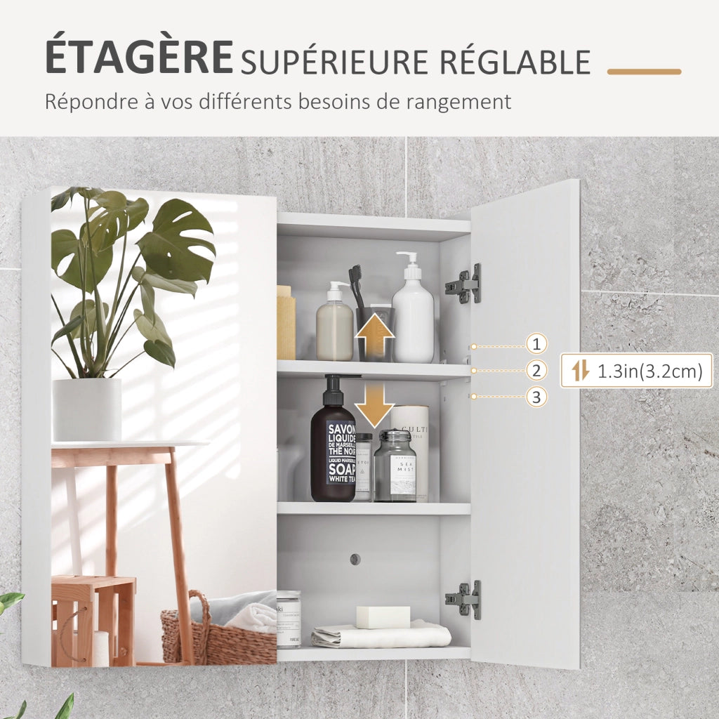 Armadietto da bagno con specchio 2 ante ripiani regolabili ¨C zephmum ¨C bianco 60x15x60 cm